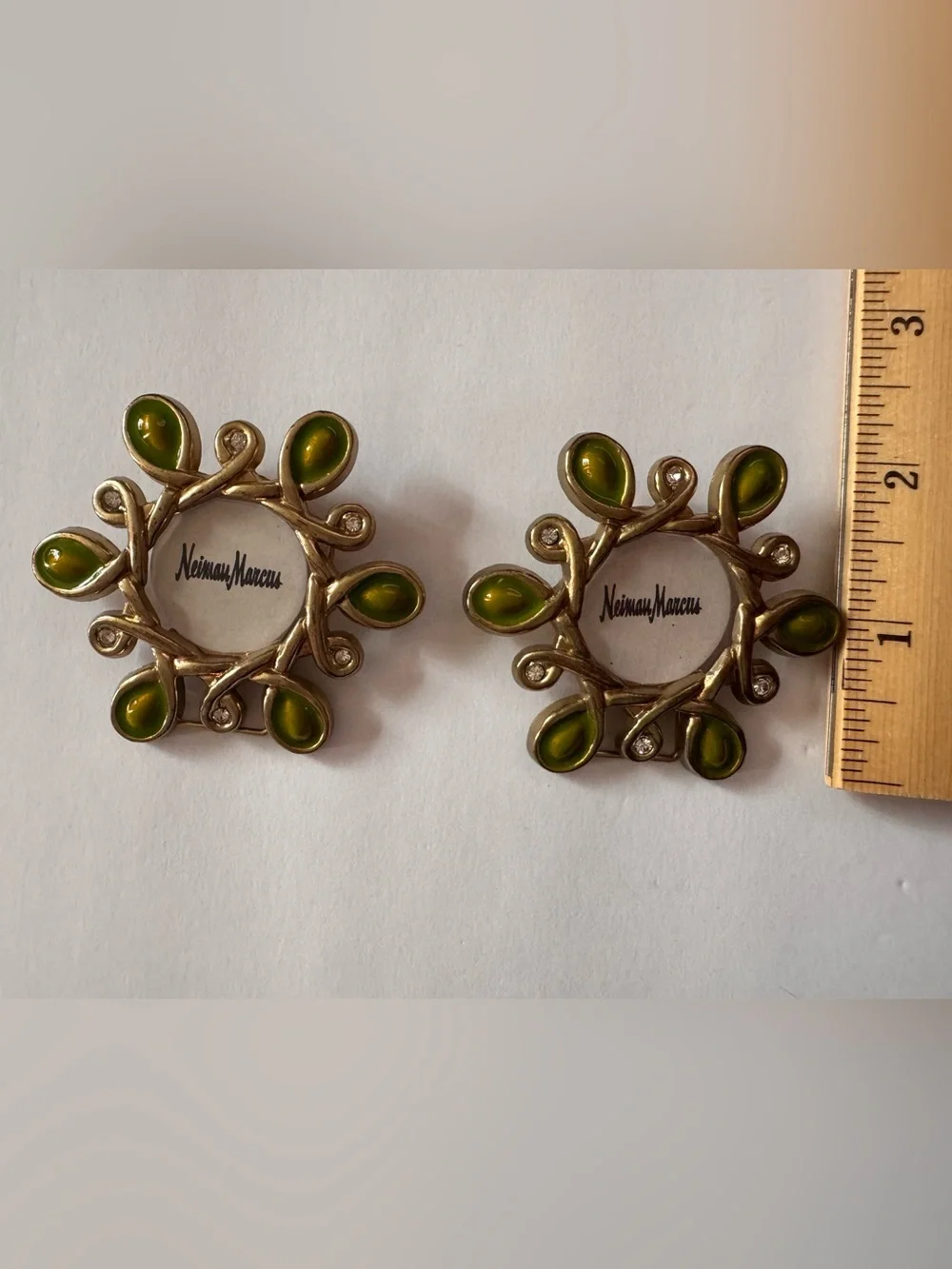 Jay Strongwater Neiman Marcus Gold-Tone Olive Enamel mini picture frame set of 2
